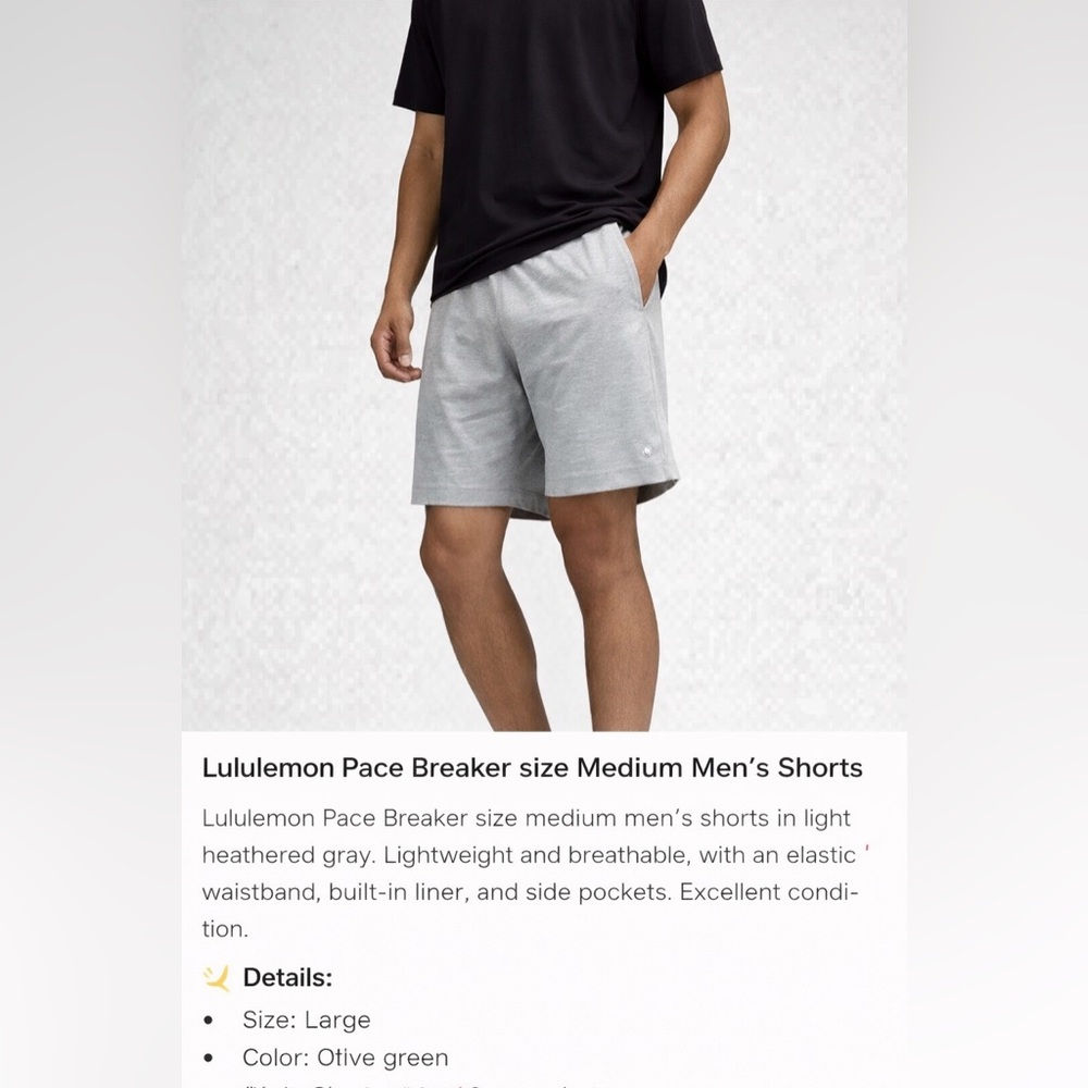 Lululemon Pace Breaker Shorts Men’s Medium Gray Athletic Gym Running Activewear